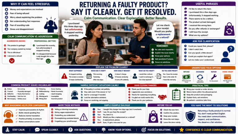 How to Return a Faulty Product in English: Professional Phrases, Calm Communication, and Vocabulary for Smart Customer Service Interactions